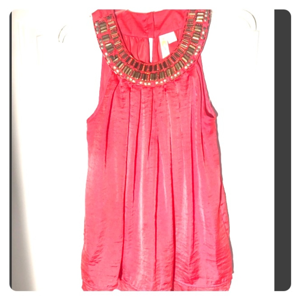 Adiva medium coral halter top with beaded neckline